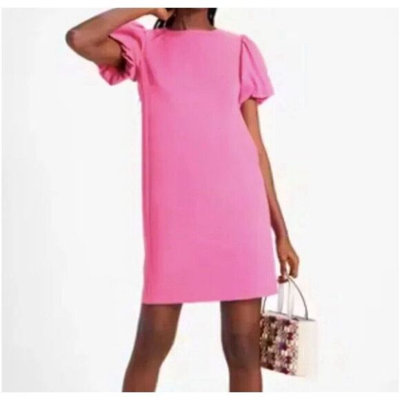 Kate Spade Ponte Puff Sleeve Shift Dress Pink Womens Small Jewel Neck Stretch‎ - Picture 1 of 14